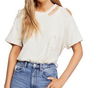 Free People Cold Shoulder Distressed T Shirt